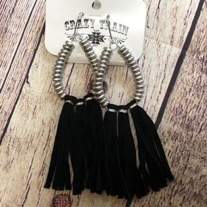 5” Black Leather Fringe Earrings